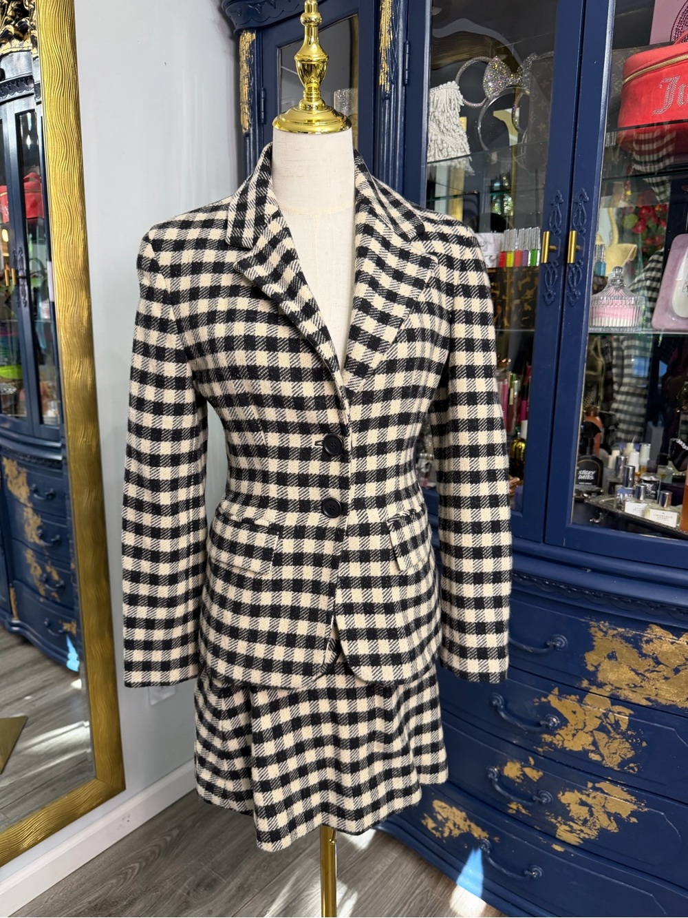 Vintage 90’s The Limited Gingham wool Mohair skirt suit set size 4